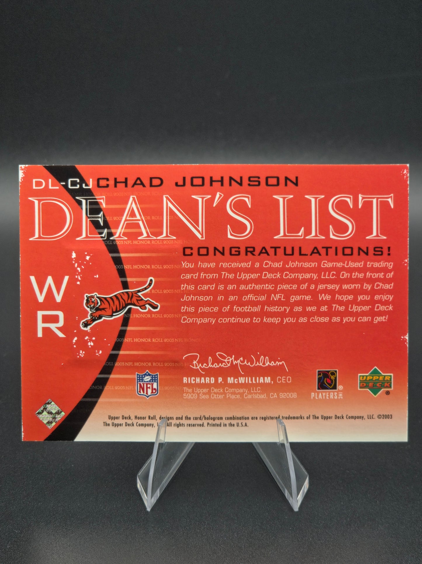2003 Upper Deck Honor Roll Chad Johnson Dean's List Game-Used Jersey #DL-CJ Cincinnati Bengals