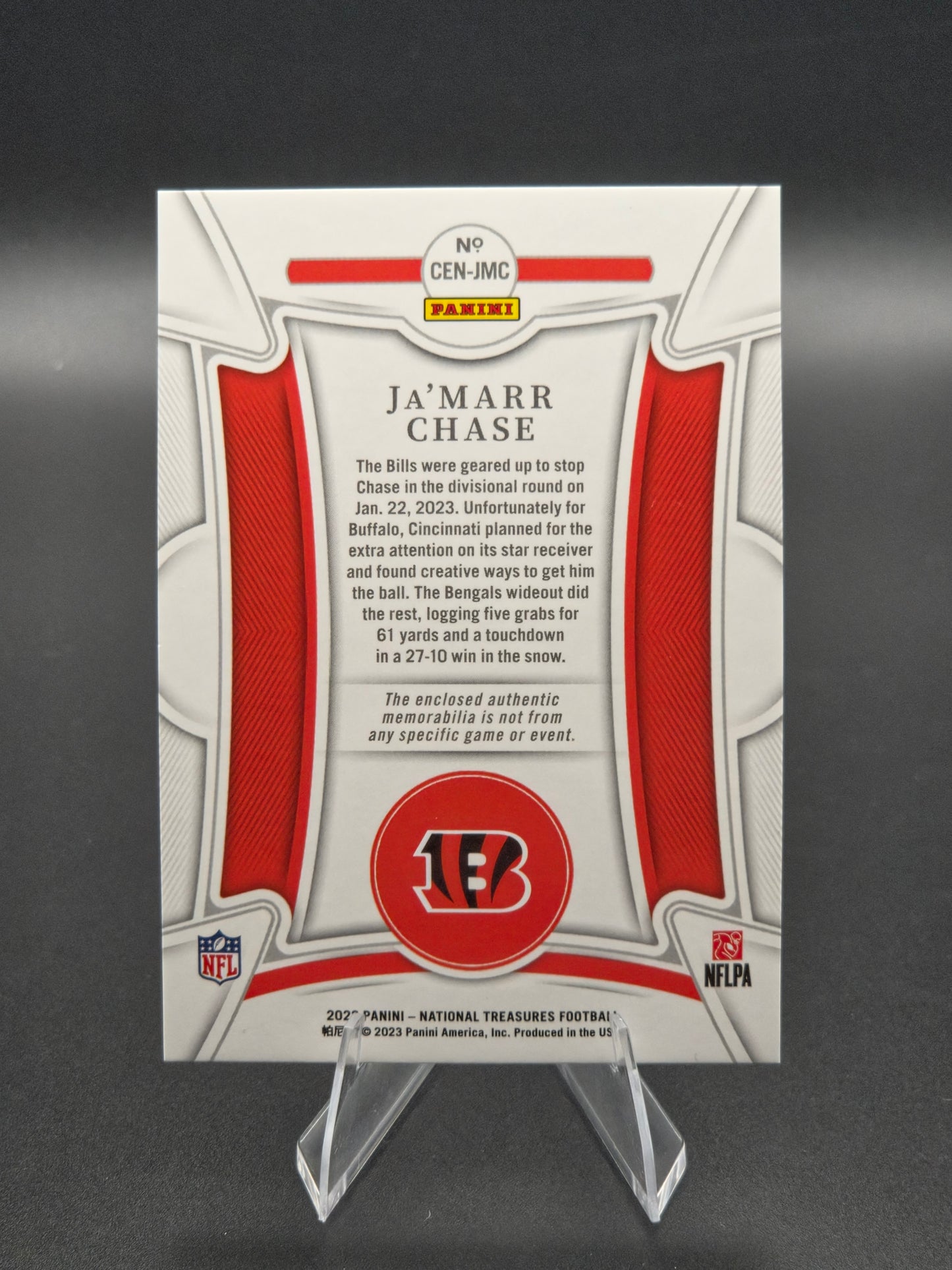 2023 Panini National Treasures Ja'Marr Chase Century Materials Jersey 74/99 #CEN-JMC Cincinnati Bengals