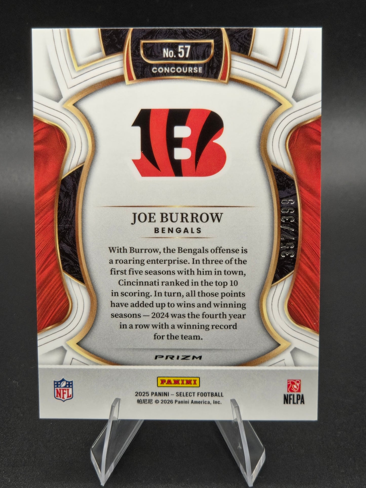 2025 Panini Select Joe Burrow Concourse Tri-Color Prizm 353/399 #57 Cincinnati Bengals
