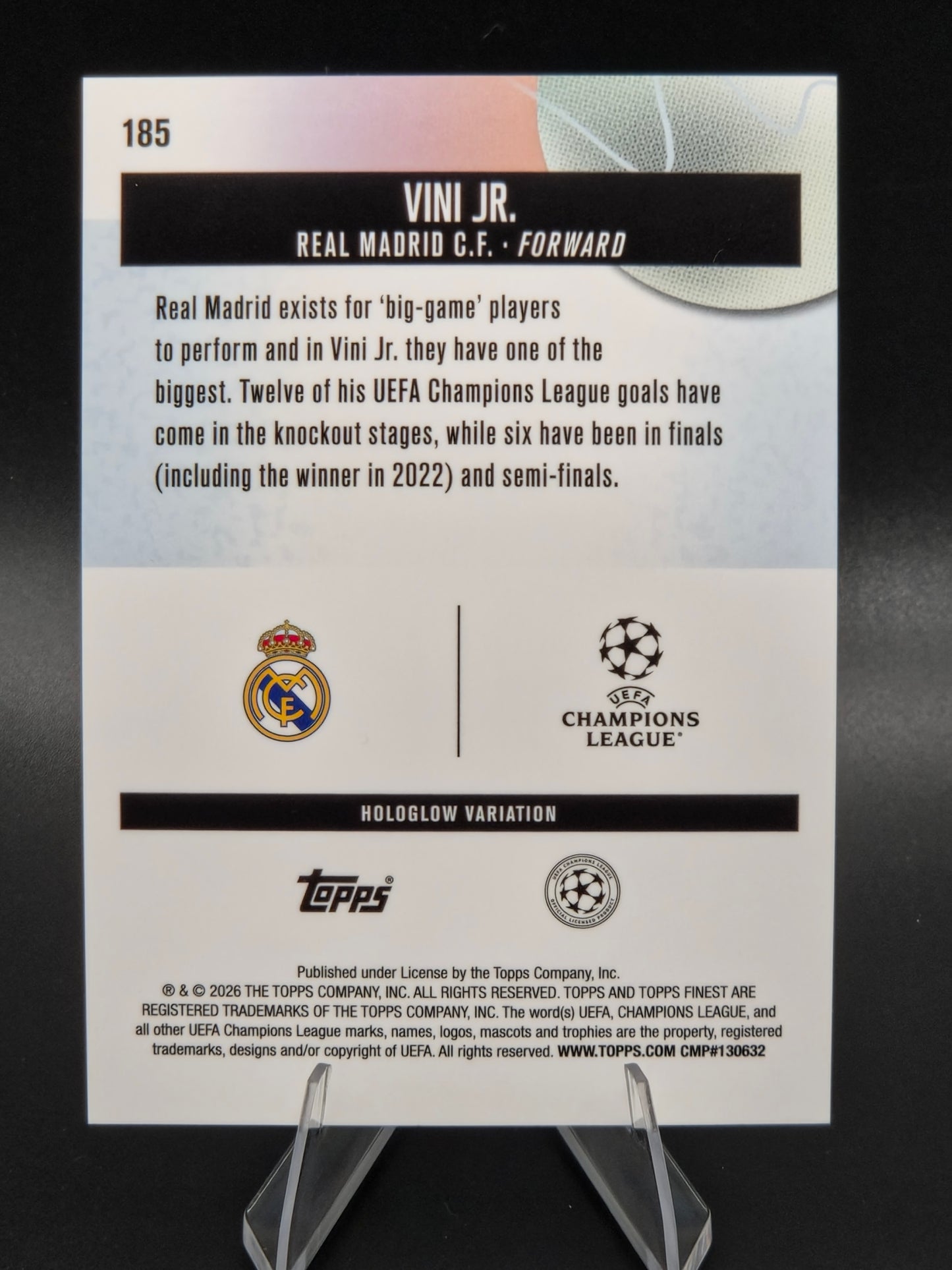 2026 Topps Finest Vini Jr. Hologlow Variation SSP #185 Real Madrid C.F.