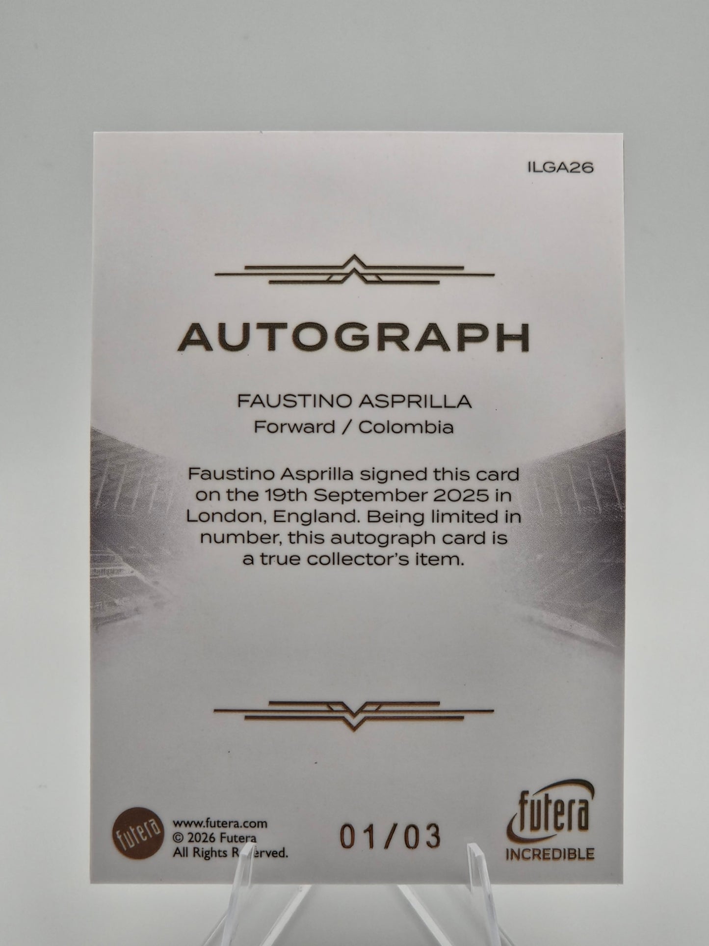 2026 Futera Incredible Series 2 Faustino Asprilla Legend Gold-Framed Autograph 01/03 #ILGA26 Colombia
