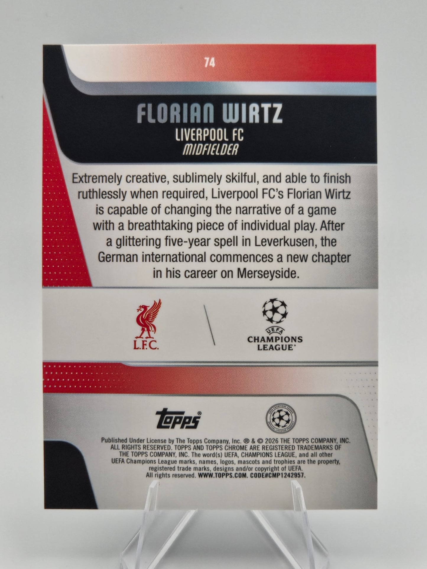 2025-26 Topps Chrome Sapphire UEFA Club Competitions Florian Wirtz #74 Liverpool FC