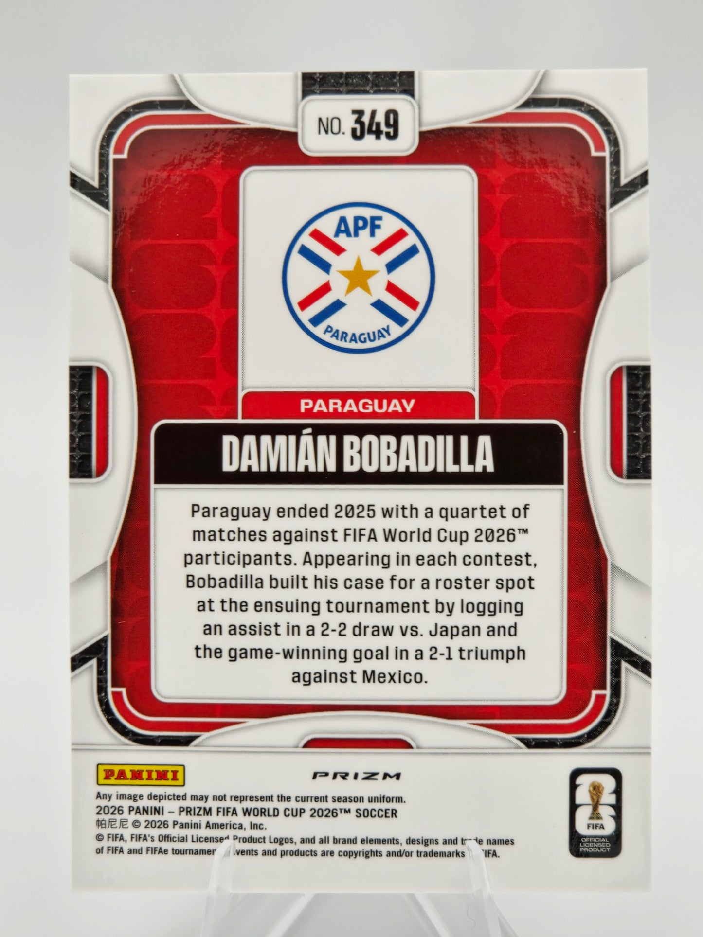 2026 Panini Prizm FIFA World Cup Damián Bobadilla Rookie Wave Prizm #349 Paraguay