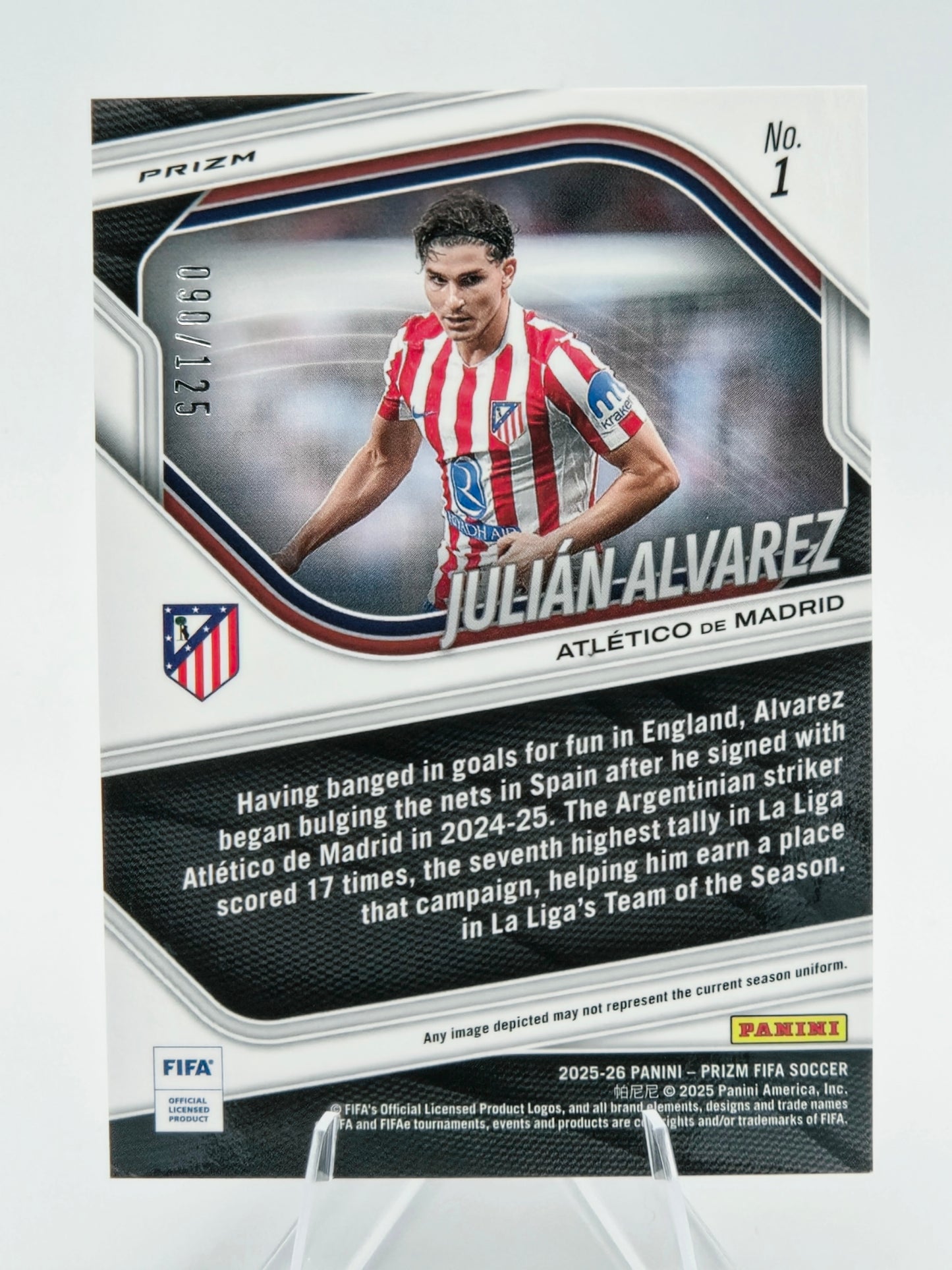 2025-26 Panini Prizm FIFA Julián Álvarez Orange Prizm 50/125 #1 Atlético de Madrid