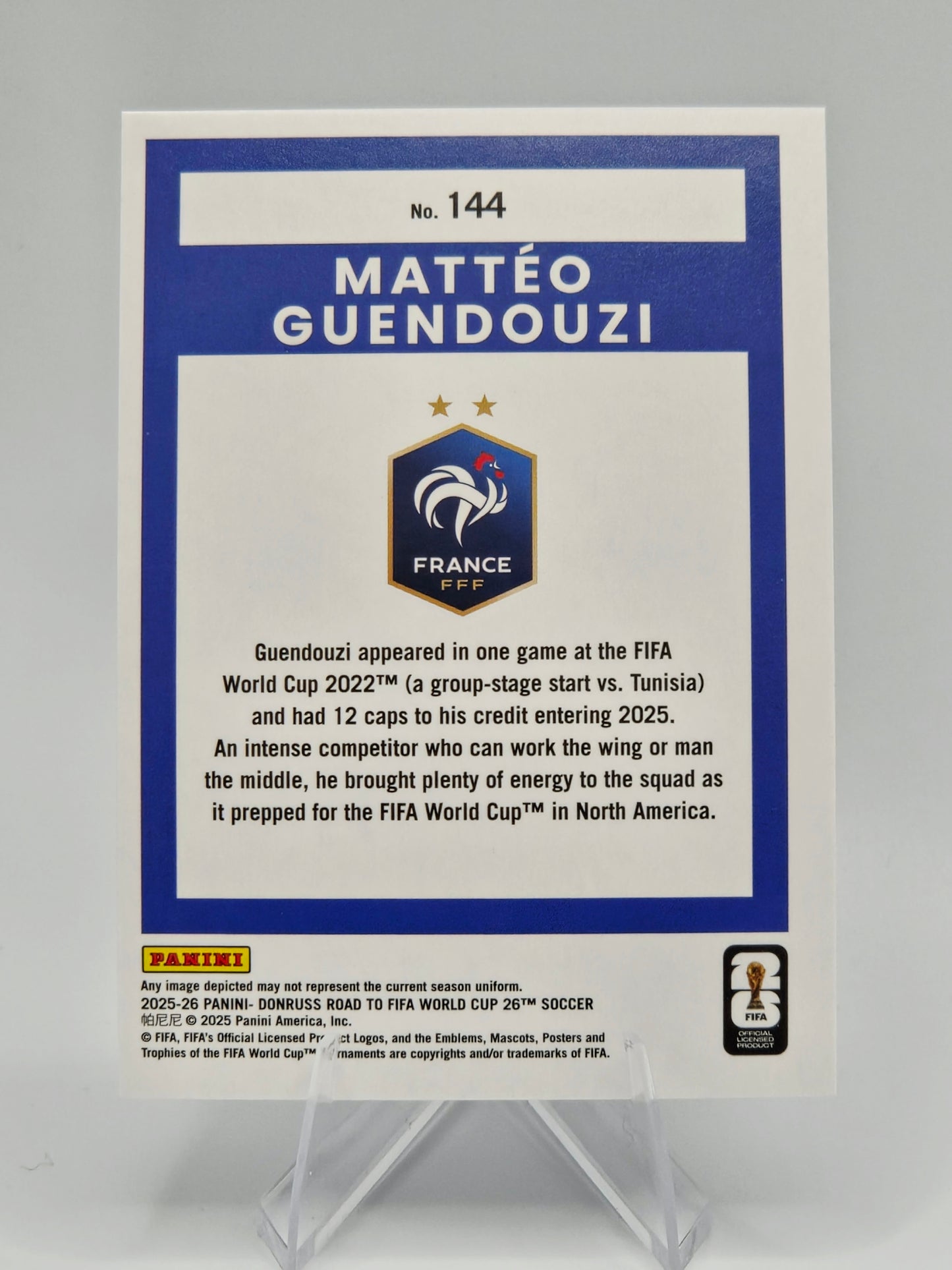 2025-26 Panini Donruss Road to FIFA World Cup 26 Mattéo Guendouzi Blue Pyramids 11/95 #144 France