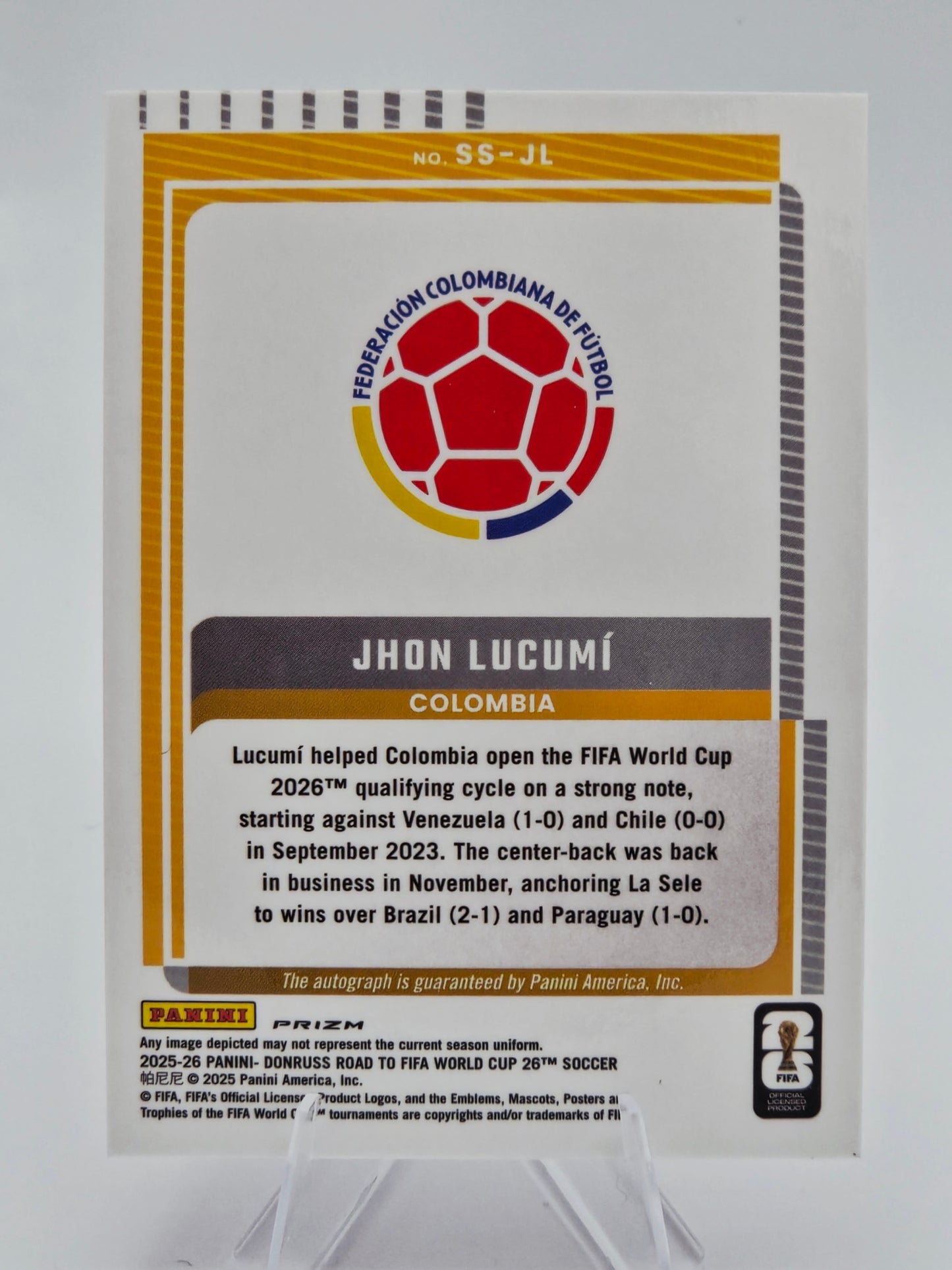 2025-26 Panini Donruss Road to FIFA World Cup 26 Jhon Lucumi Signature Series Pink Ice Autograph #SS-JL Colombia