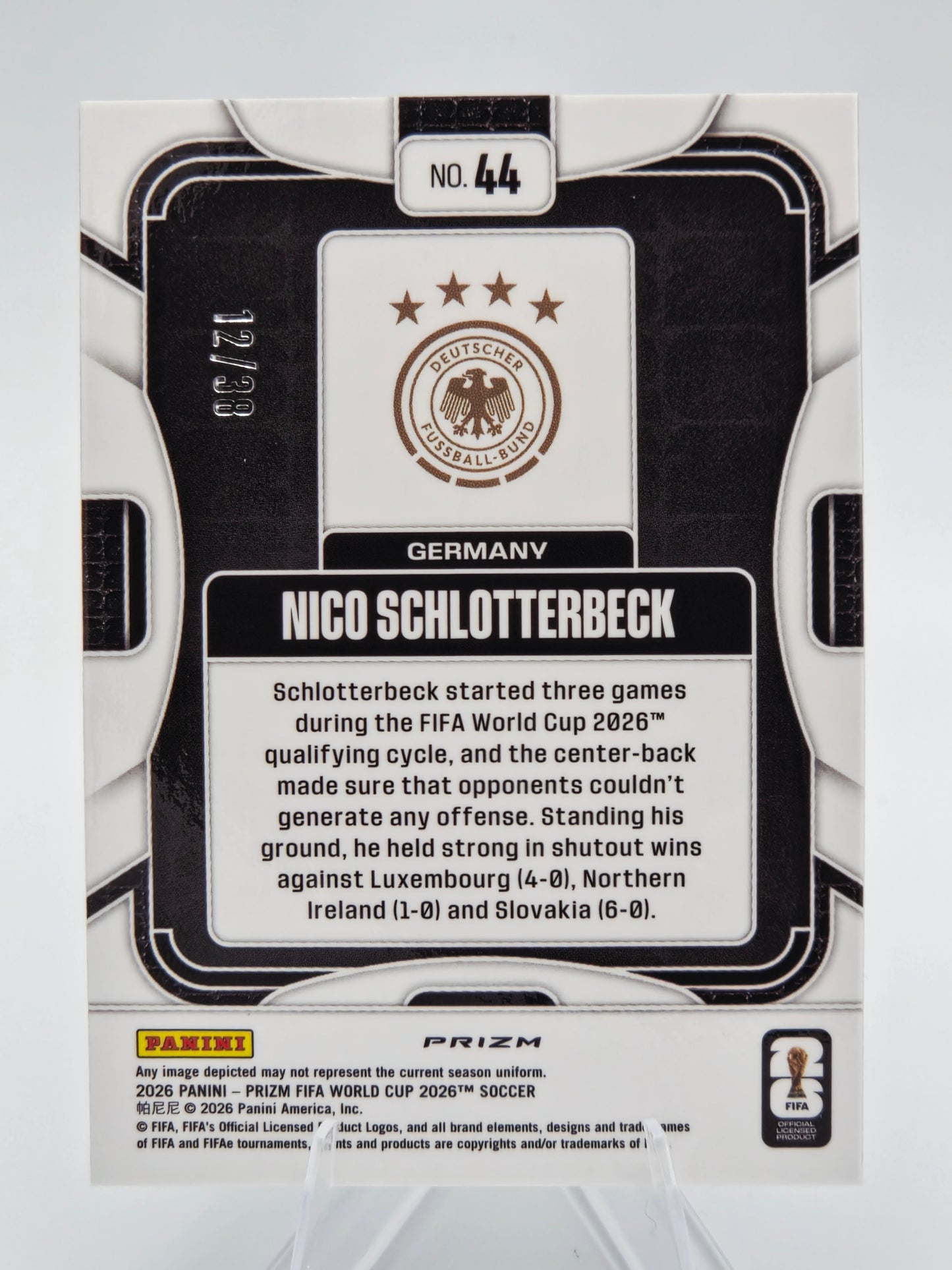 2026 Panini Prizm FIFA World Cup Nico Schlotterbeck Choice Blue Prizm 12/38 #44 Germany