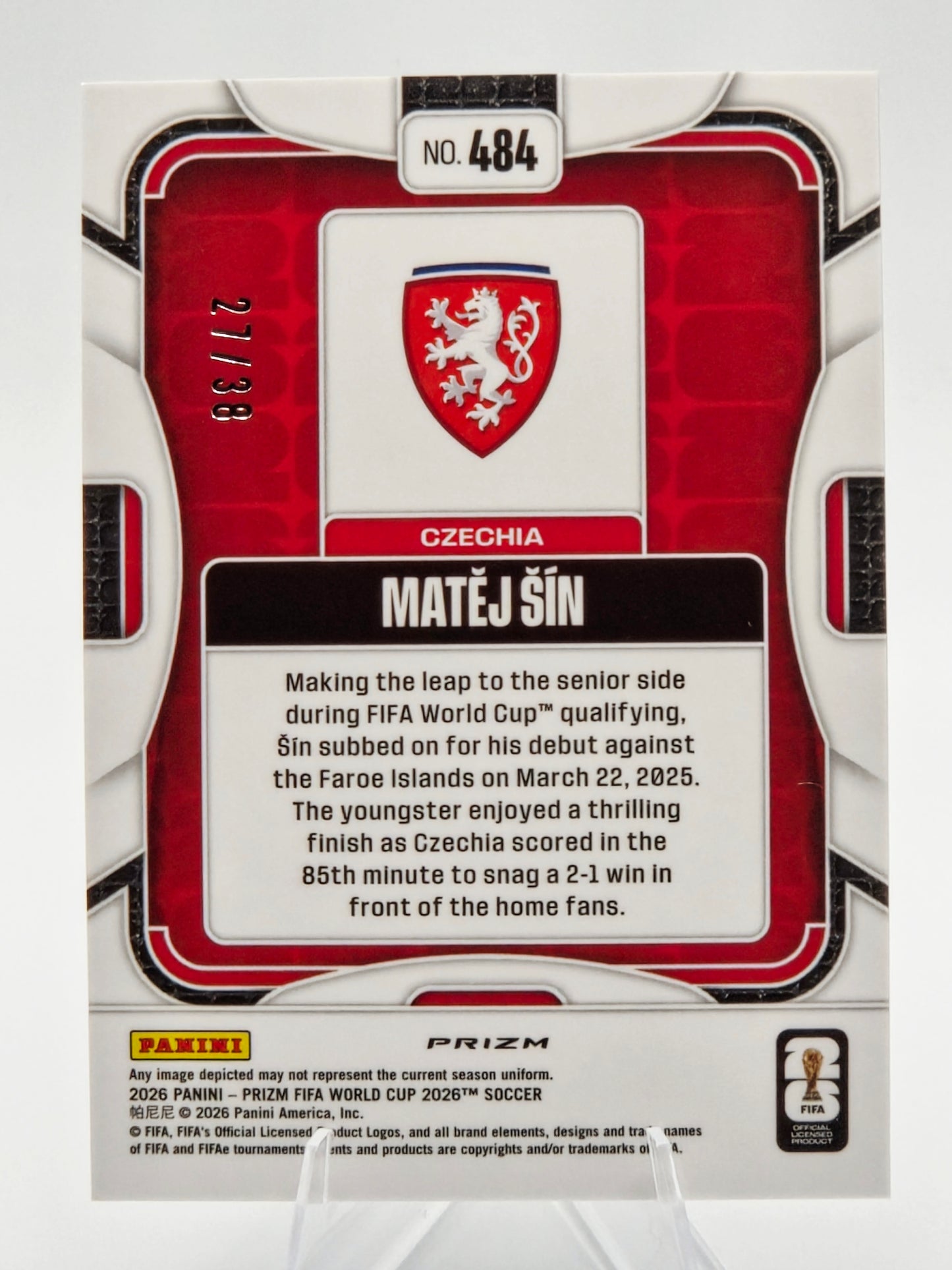 2026 Panini Prizm FIFA World Cup Matěj Šín Rookie Choice Blue Prizm 27/38 #484 Czechia