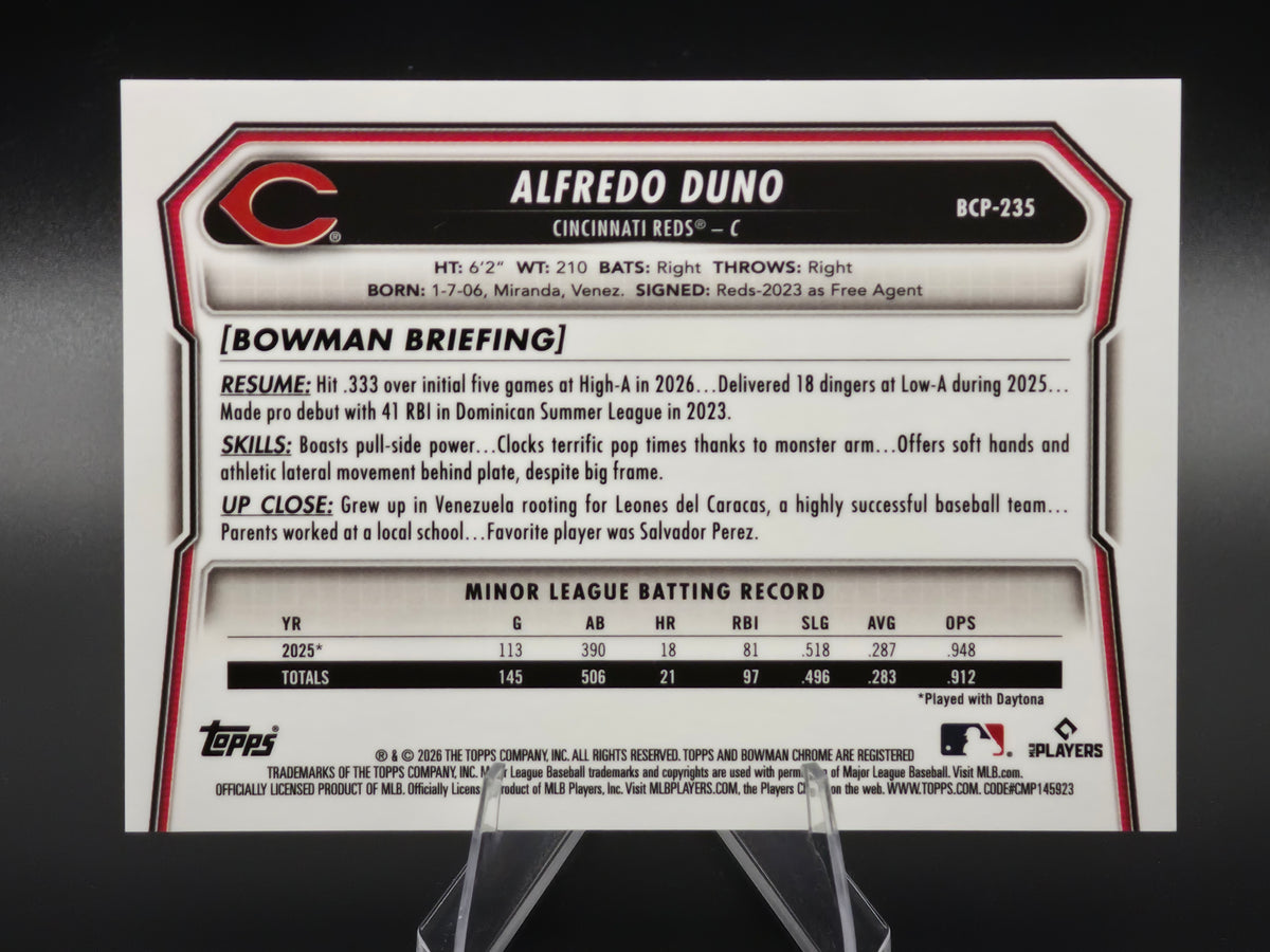2026 Bowman Chrome Alfredo Duno Red Wave Refractor 3/5 #BCP-235 Cincinnati Reds