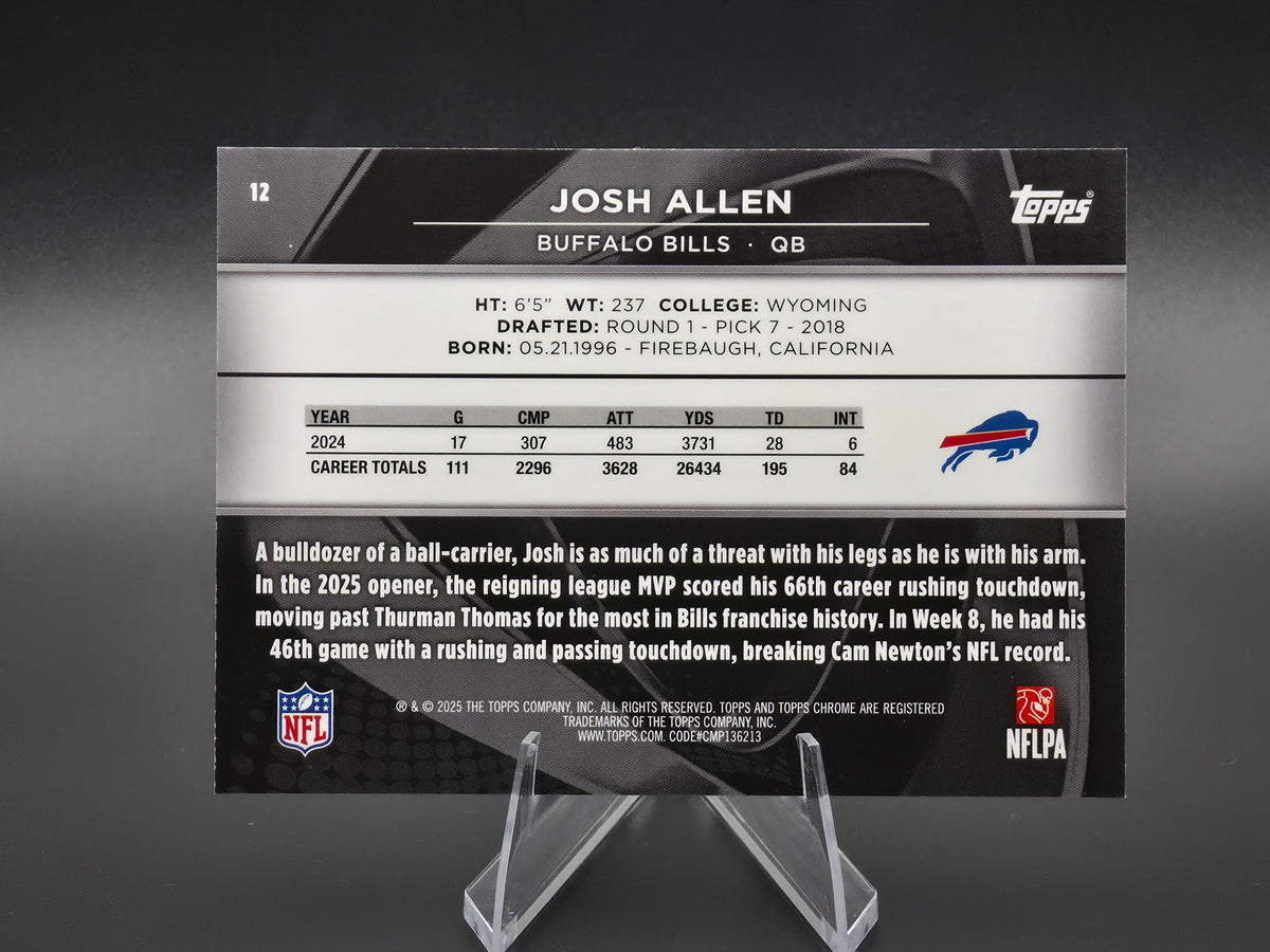 2025 Topps Chrome Black Josh Allen Purple Refractor 42/75 #12 Buffalo Bills