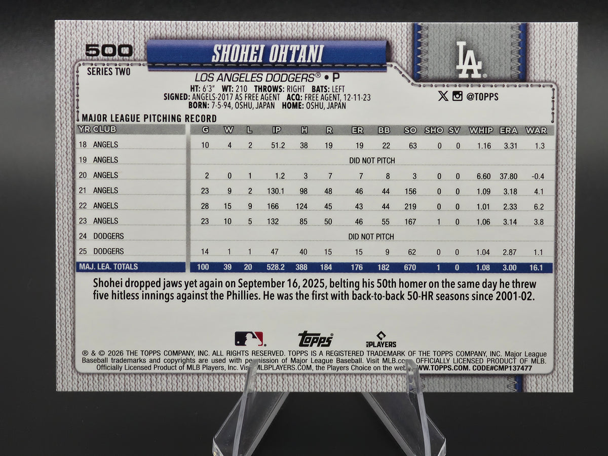 2026 Topps Series 2 Shohei Ohtani #500 Los Angeles Dodgers