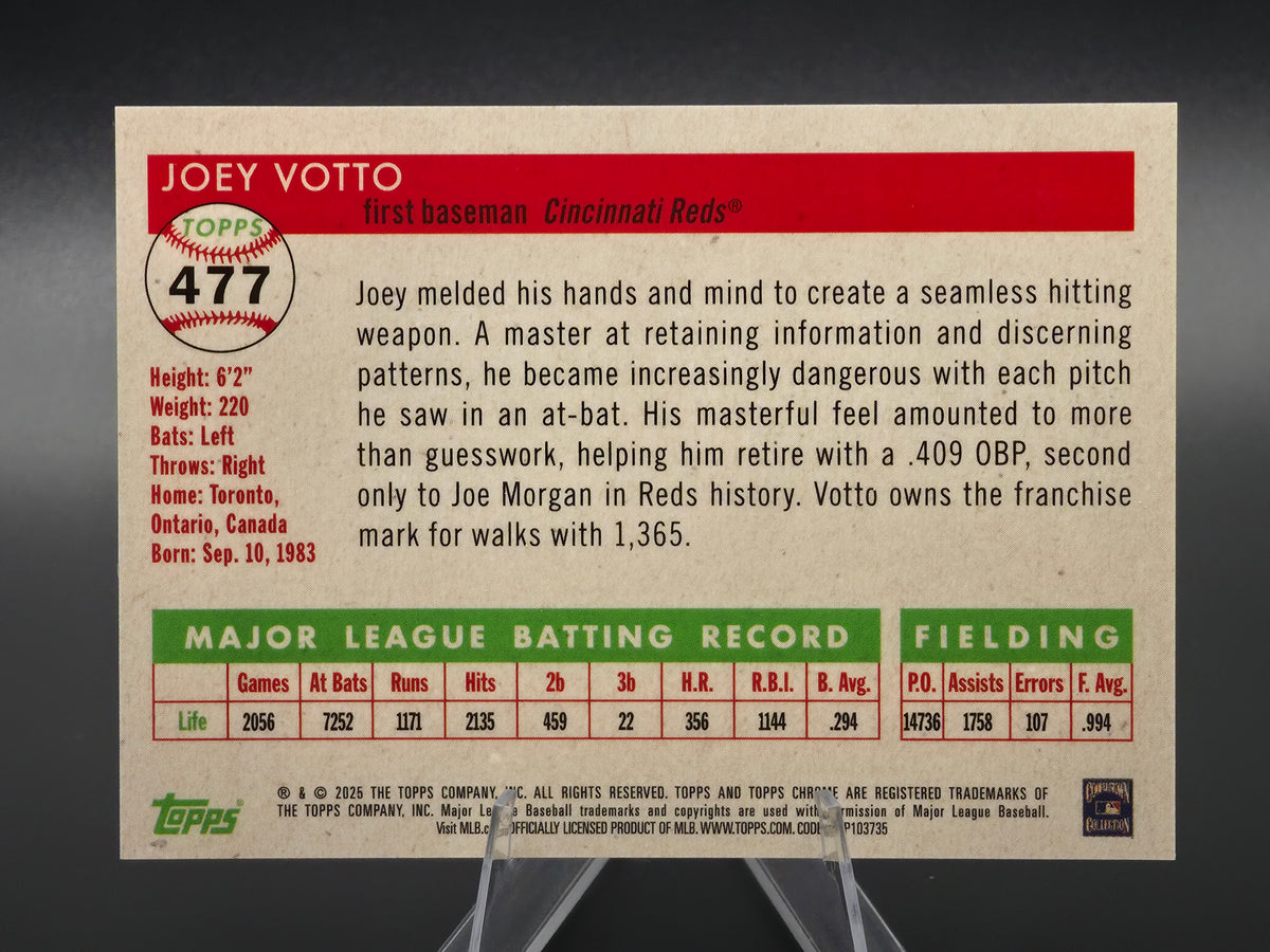 2025 Topps Chrome Platinum Anniversary Joey Votto Gold Wave Refractor 29/50 #477 Cincinnati Reds
