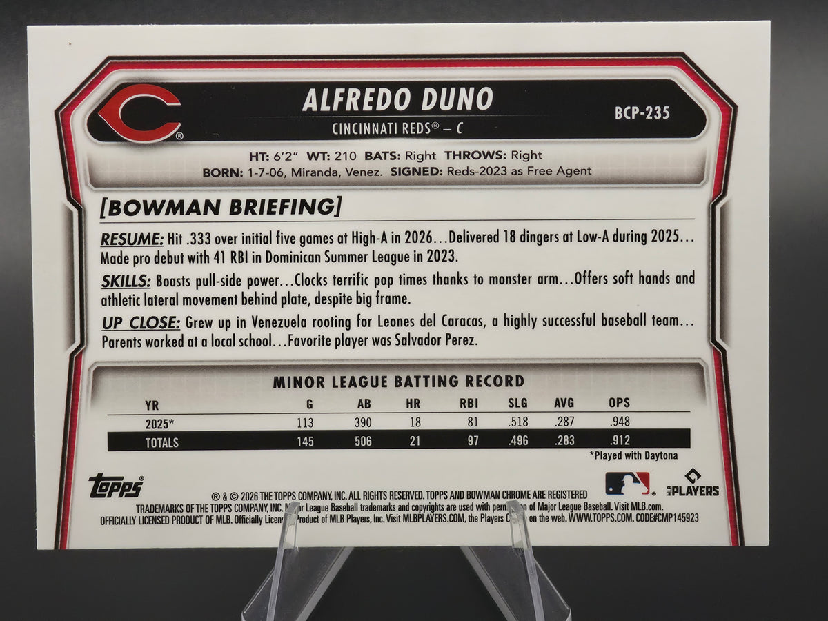 2026 Bowman Chrome Alfredo Duno #BCP-235 Cincinnati Reds