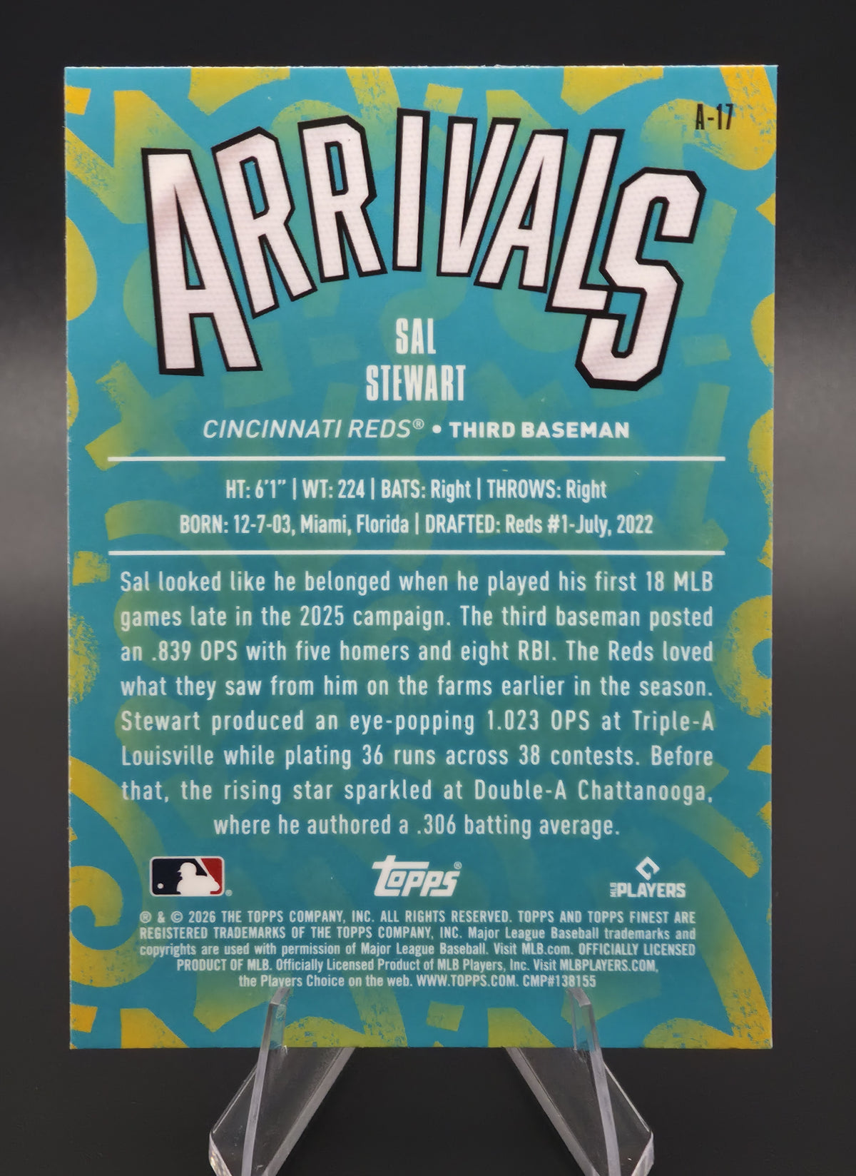 2026 Topps Finest Sal Stewart RC Arrivals #A-11 Cincinnati Reds