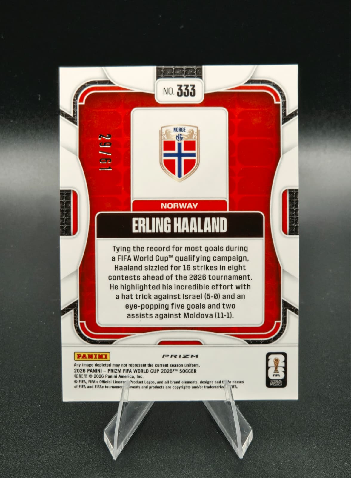 2026 Panini Prizm FIFA World Cup Erling Haaland Panini Logo Parallel 29/61 #333 Norway