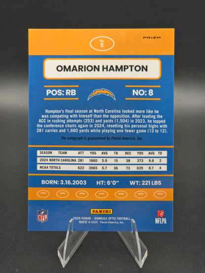 2025 Donruss Optic Omarion Hampton 2015 Retro Autographs RC #6 Los Angeles Chargers
