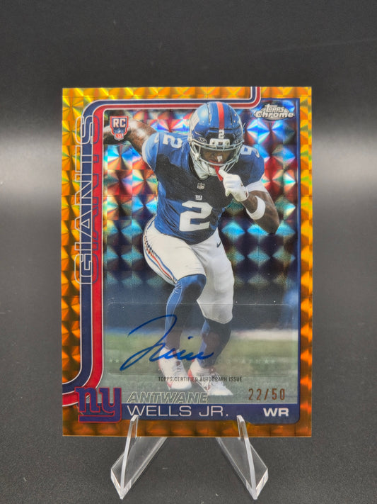 2025 Topps Chrome Antwane Wells Jr. Gold Geometric Refractor Rookie Autograph 22/50 #RA-AW New York Giants