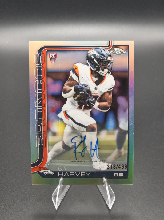 2025 Topps Chrome RJ Harvey Refractor Rookie Autograph 318/499 #RA-RH Denver Broncos