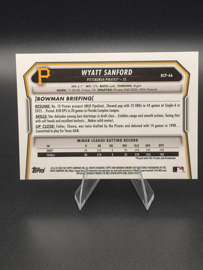 2026 Bowman Chrome Wyatt Sanford 1st Bowman Reptilian Gold Refractor 12/50 #BCP-66 Pittsburgh Pirates