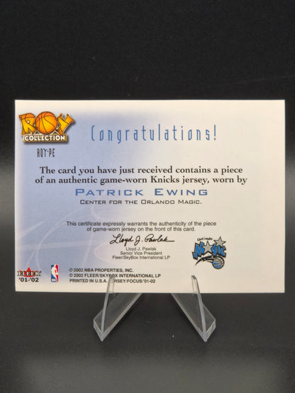 2001-02 Fleer Focus Jersey Edition Patrick Ewing ROY Collection Game-Worn Jersey #ROY-PE New York Knicks