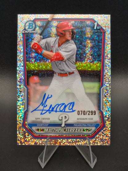 2026 Bowman Chrome Matthew Ferrara 1st Bowman Speckle Refractor Autograph 070/299 #CPA-MF Philadelphia Phillies