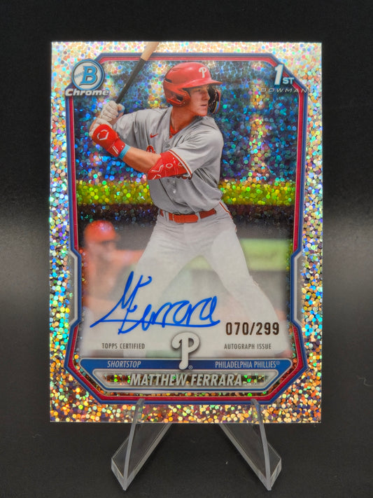 2026 Bowman Chrome Matthew Ferrara 1st Bowman Speckle Refractor Autograph 070/299 #CPA-MF Philadelphia Phillies