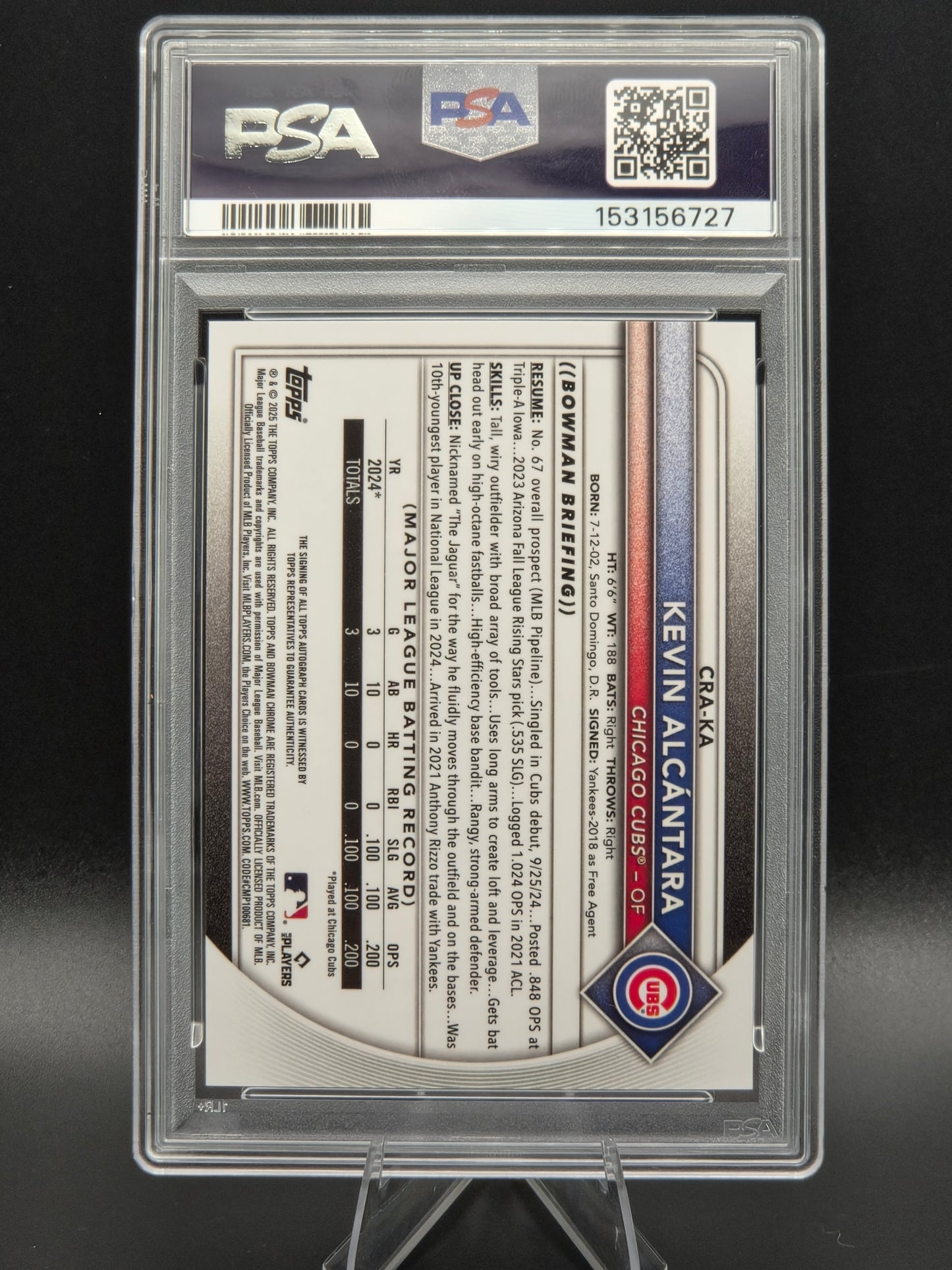 2025 Bowman Chrome Kevin Alcantara Blue Refractor Rookie Autograph 035/150 #CRA-KA PSA 10 Chicago Cubs