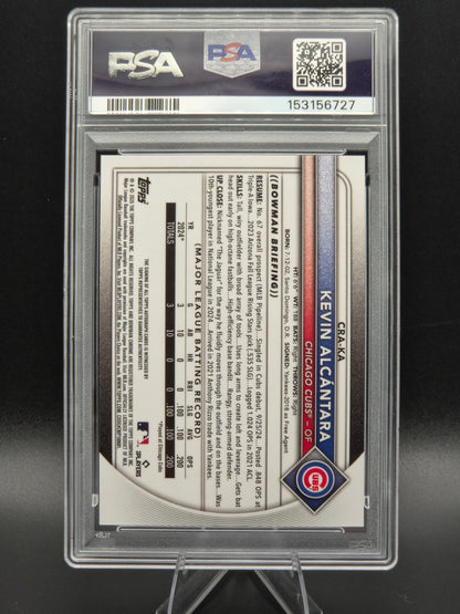 2025 Bowman Chrome Kevin Alcantara Blue Refractor Rookie Autograph 035/150 #CRA-KA PSA 10 Chicago Cubs