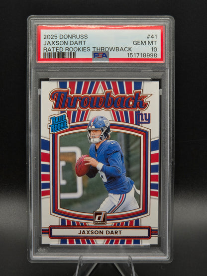 2025 Donruss Jaxson Dart Rated Rookies Throwback RC #41 PSA 10 New York Giants