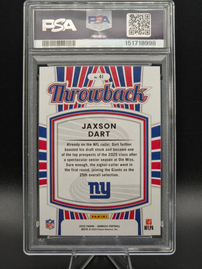 2025 Donruss Jaxson Dart Rated Rookies Throwback RC #41 PSA 10 New York Giants