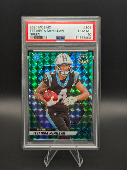 2025 Panini Mosaic Tetairoa McMillan Green Mosaic RC #309 PSA 10 Carolina Panthers