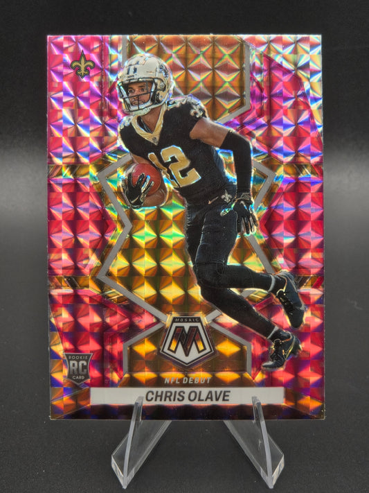 2022 Panini Mosaic Chris Olave NFL Debut Pink Camo Mosaic Prizm RC #277 New Orleans Saints