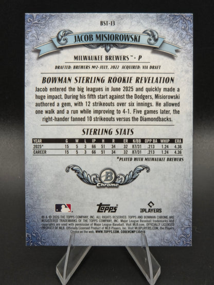 2026 Bowman Sterling Jacob Misiorowski RC #BST-13 Milwaukee Brewers