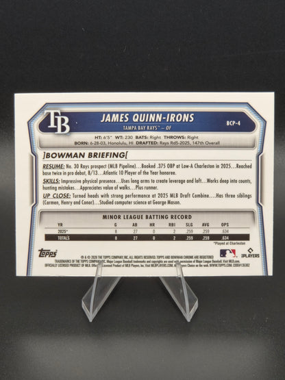 2026 Bowman Chrome James Quinn-Irons 1st Bowman Purple RayWave Refractor 124/250 #BCP-4 Tampa Bay Rays