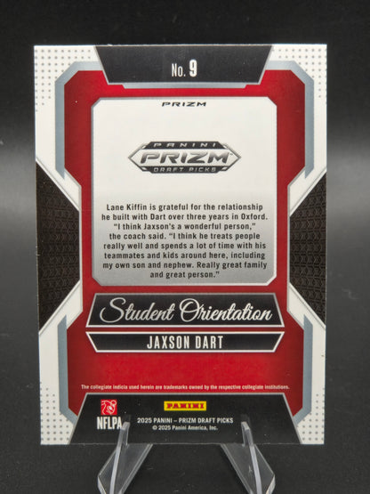 2025 Panini Prizm Draft Picks Jaxson Dart Student Orientation Gold Ice Prizm RC #9 Ole Miss Rebels
