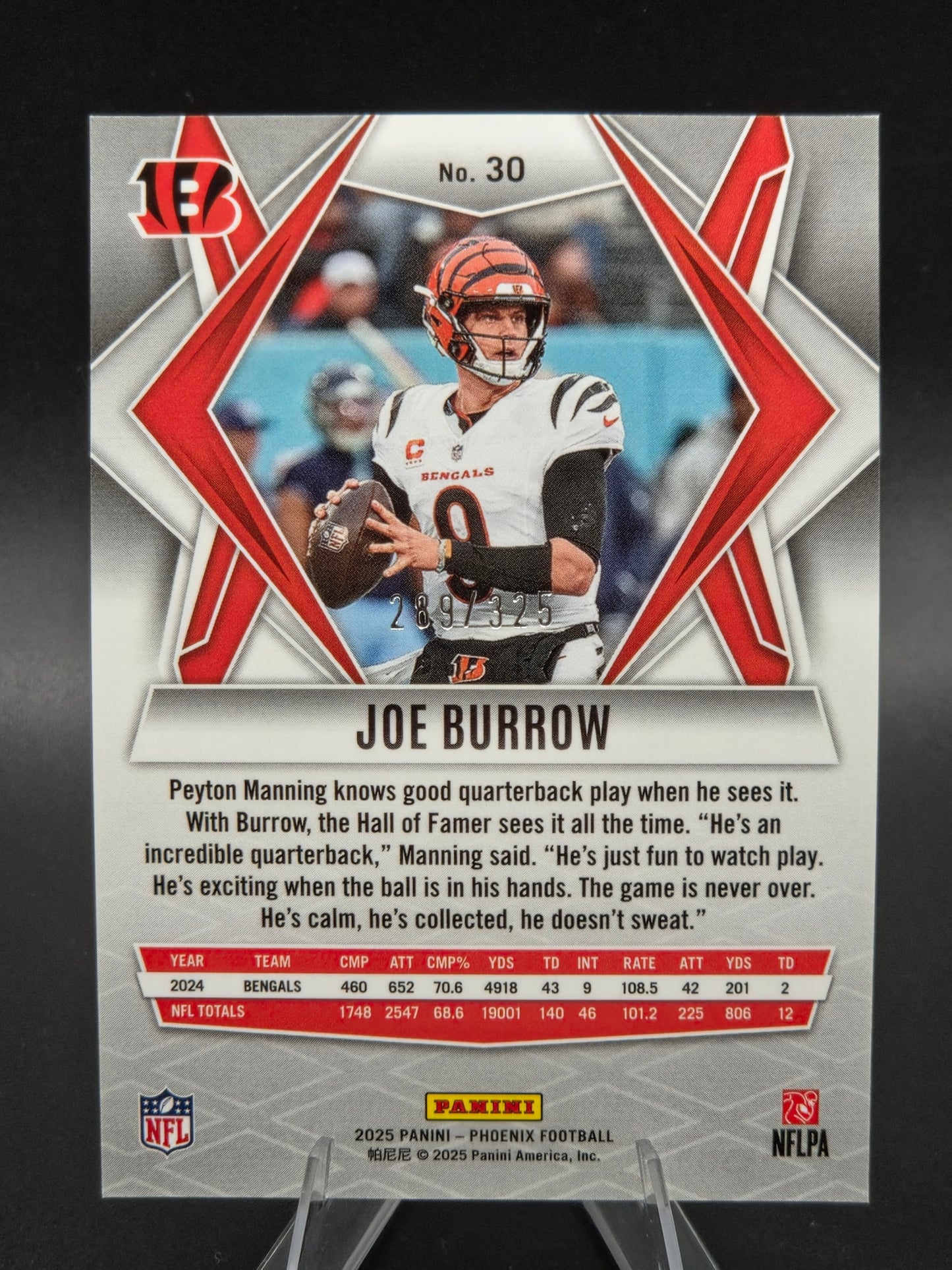 2025 Panini Phoenix Joe Burrow Light Blue Lava 289/325 #30 Cincinnati Bengals