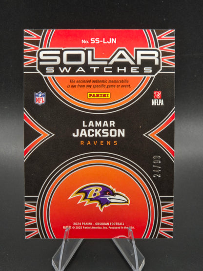 2024 Panini Obsidian Lamar Jackson Solar Swatches Silver 21/99 #SS-LJN Baltimore Ravens