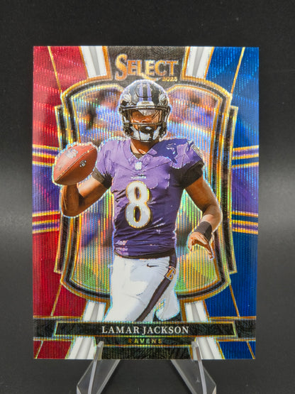 2025 Panini Select Lamar Jackson Premier Level Tri-Color Prizm 100/299 #160 Baltimore Ravens