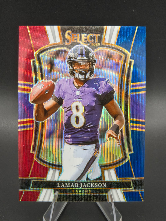 2025 Panini Select Lamar Jackson Premier Level Tri-Color Prizm 100/299 #160 Baltimore Ravens