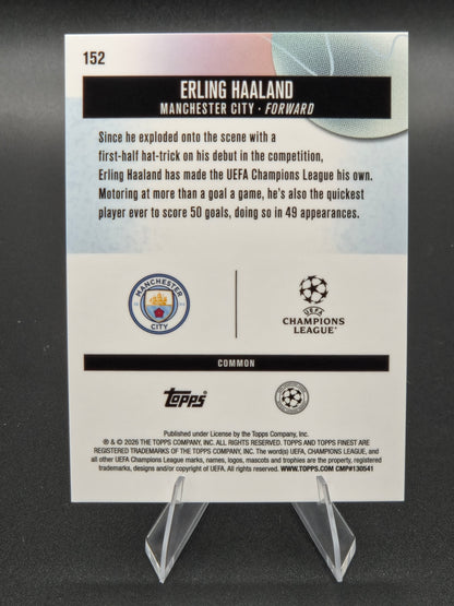 2025-26 Topps Finest UEFA Club Competitions Erling Haaland Blue Refractor 006/200 #152 Manchester City