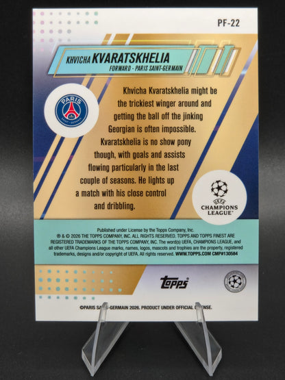 2026 Topps Finest Khvicha Kvaratskhelia Prized Footballers Green 68/99 #PF-22 Paris Saint-Germain