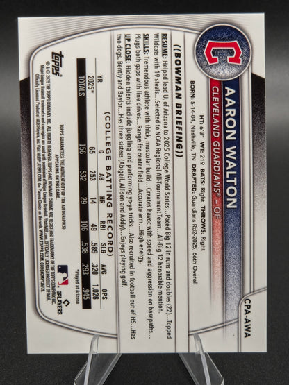 2025 Bowman Chrome Aaron Walton 1st Bowman Autograph #CPA-AWA Cleveland Guardians
