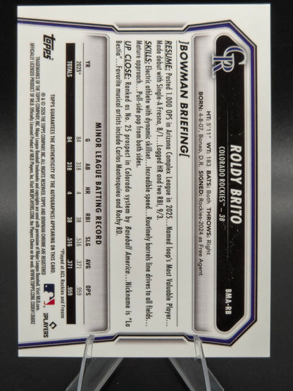 2026 Bowman Roldy Brito Blue Mojo Autograph 003/150 #BMA-RB Colorado Rockies