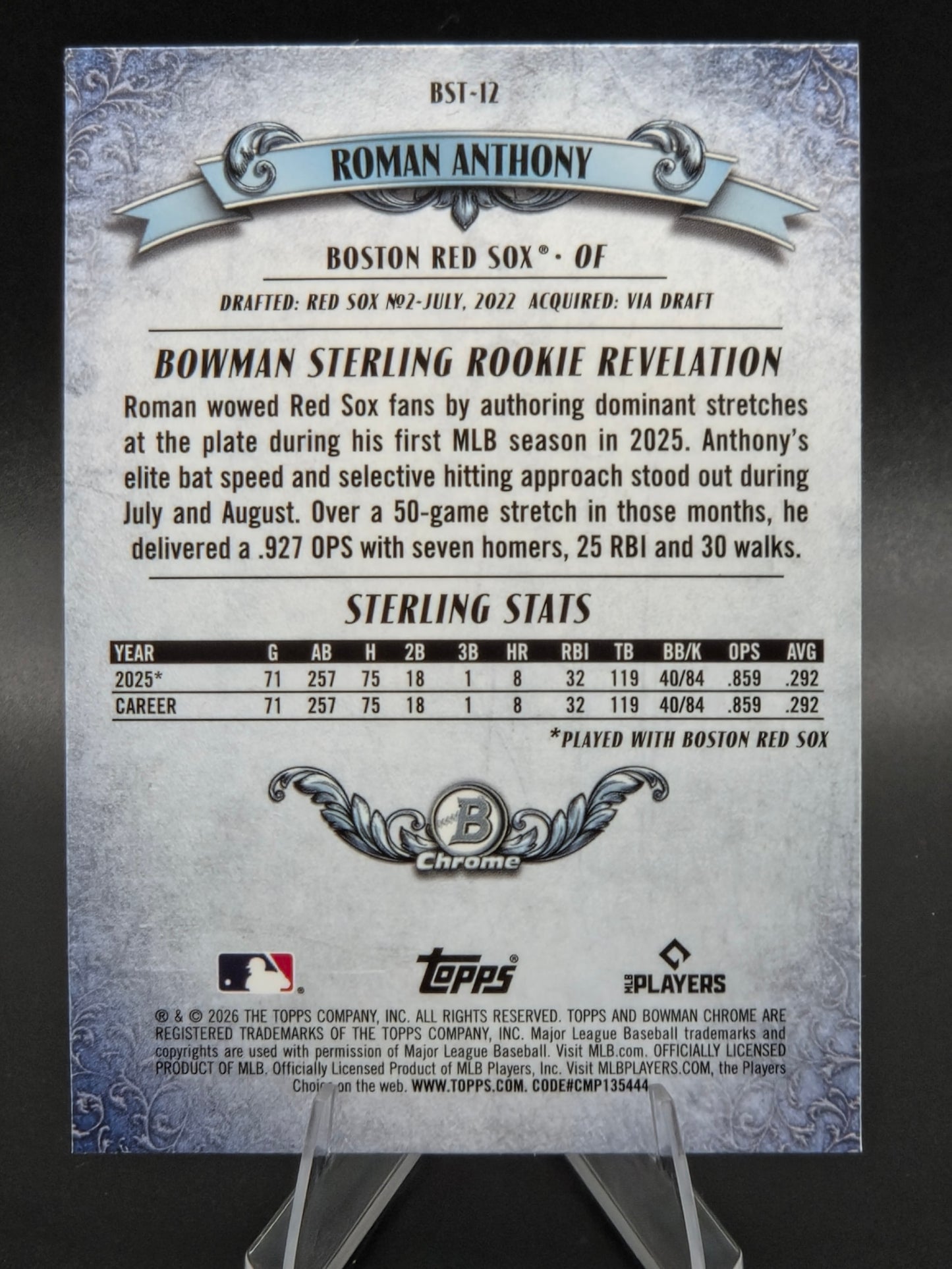 2026 Bowman Roman Anthony Bowman Sterling Rookie #BST-12 Boston Red Sox