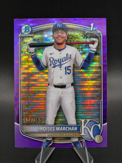 2025 Bowman Chrome Moises Marchán Purple Pulsar 104/250 1st Bowman #BCP-242 Kansas City Royals