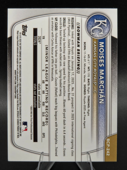 2025 Bowman Chrome Moises Marchán Purple Pulsar 104/250 1st Bowman #BCP-242 Kansas City Royals