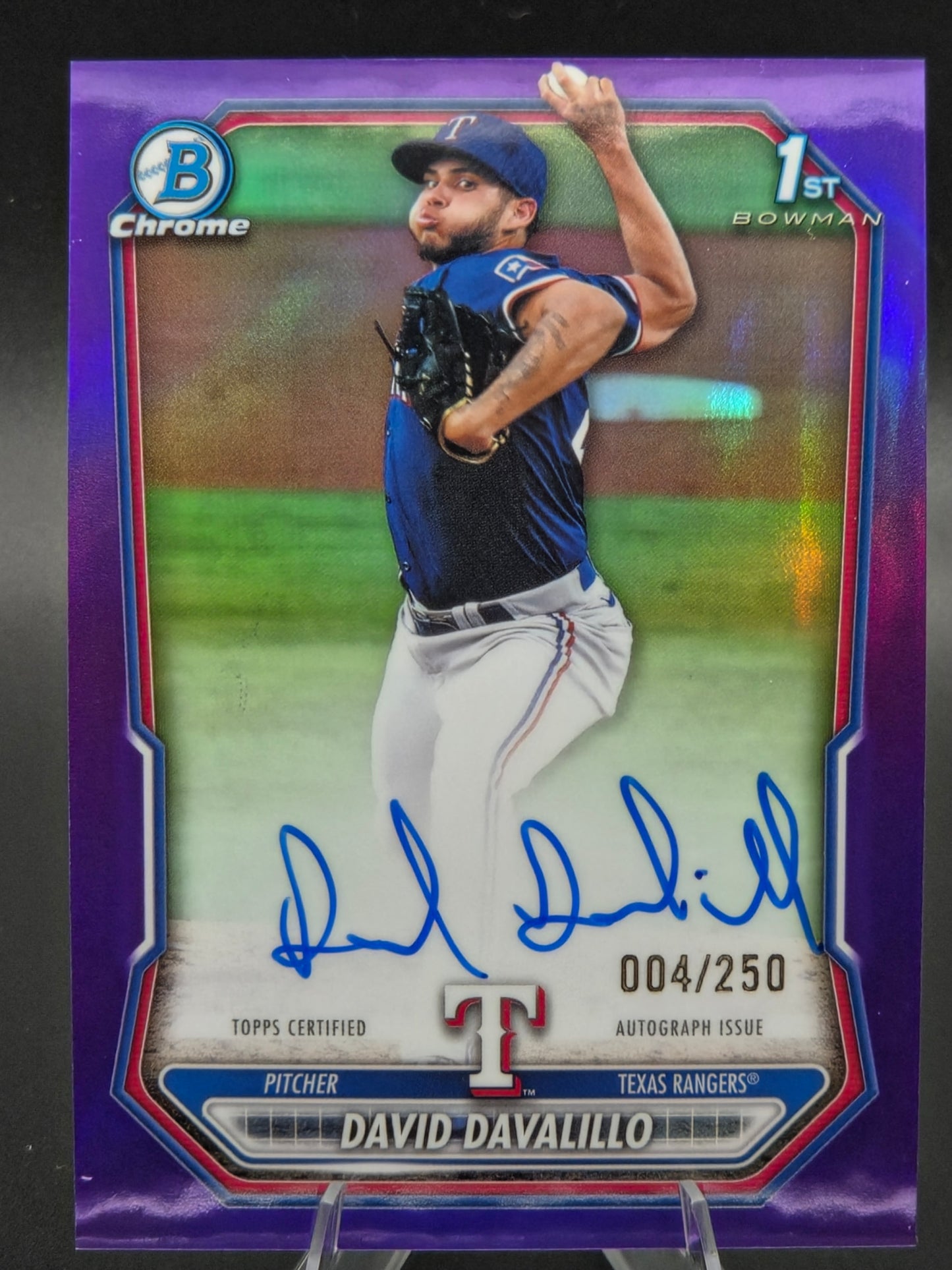 2026 Bowman Chrome David Davalillo Purple Autograph 004/250 1st Bowman #CPA-DDA Texas Rangers