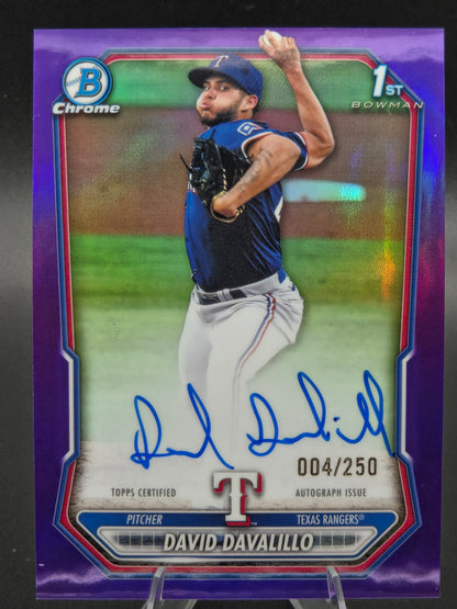 2026 Bowman Chrome David Davalillo Purple Autograph 004/250 1st Bowman #CPA-DDA Texas Rangers