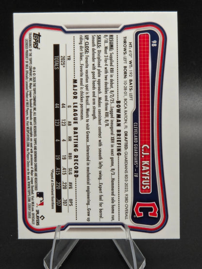 2026 Bowman Chrome C.J. Kayfus Refractor Rookie #98 Cleveland Guardians