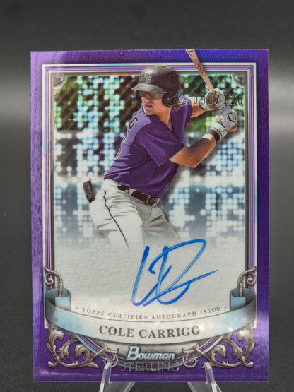 2024 Bowman Sterling Cole Carrigg Purple Autograph 090/120 #PA-CC Colorado Rockies